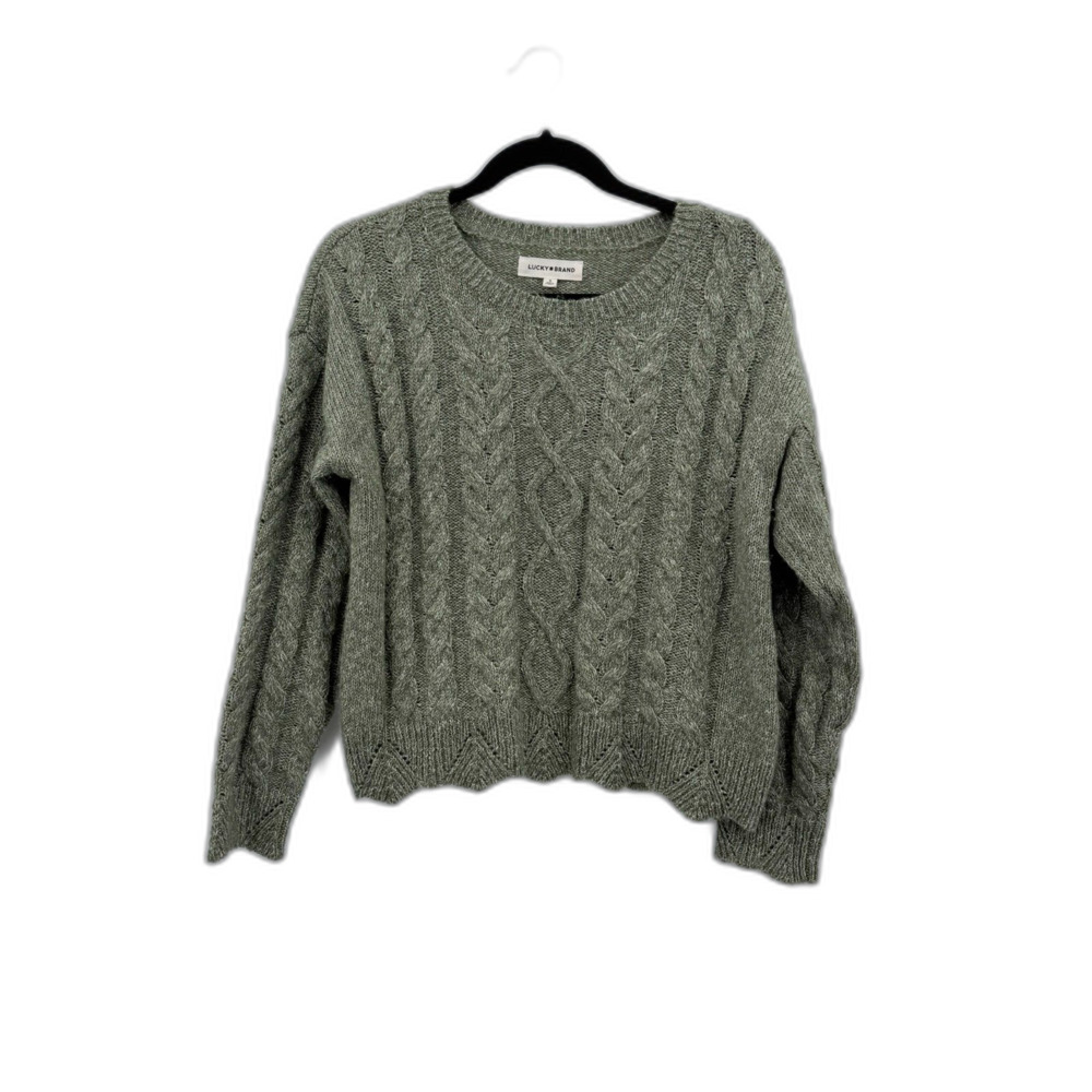 Lucky Brand Green Lightweight Scalloped Hem Sweater Cabincore Wool Blend Small